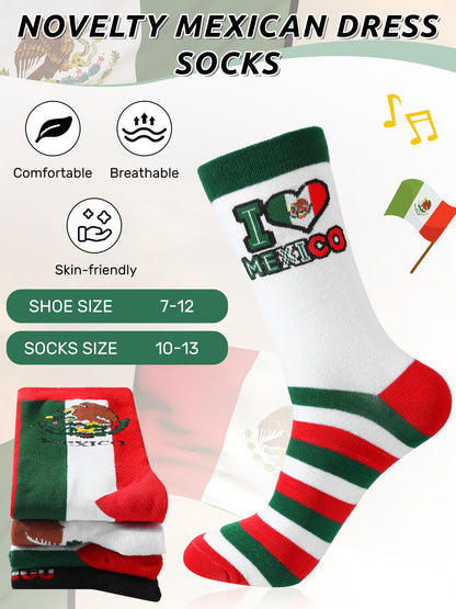 Cutecrop 4 Pairs Mexican Flag Crew Socks Novelty Mexican Gifts and Souvenirs Funny Dress Socks for Men Women