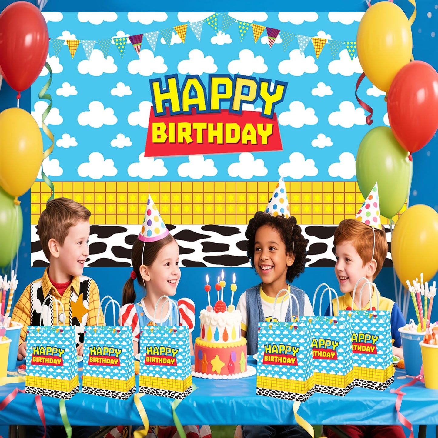 Eleventheart 20 Pcs Cartoon Birthday Decorations Blue Sky White Cloud Toy Theme Gift Bags for Boys and Girls kid party Supplies