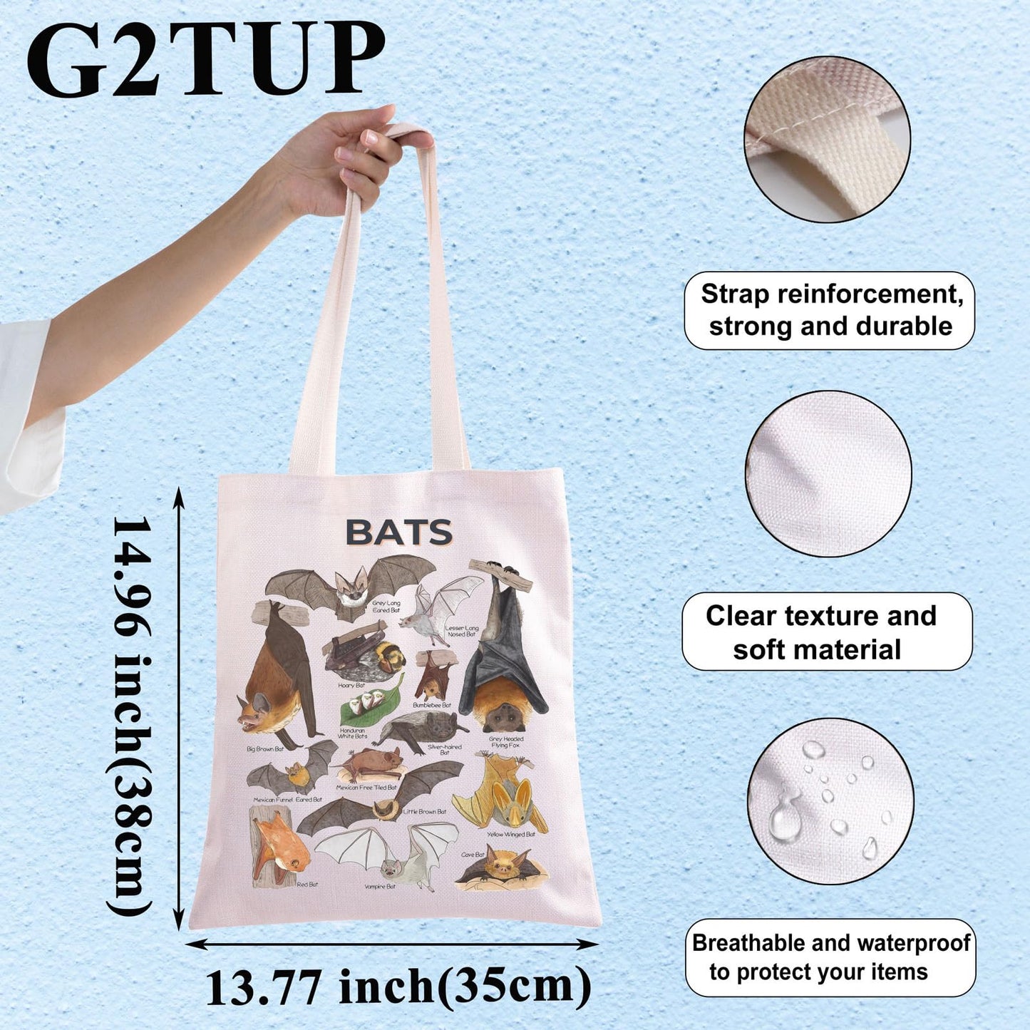 G2TUP Funny Bats Species Tote Bag Bat Lovers Gifts Bat Themed Shopping Grocery Bag Bats Animal Merchandise