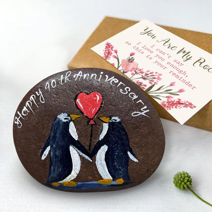 Ruby Couple Hand-Painted Pebble, Handmade 40th Anniversary Wedding Gifts for Parents Couple, Handcrafted 40th Anniversary Unique Gift Ideas - 40 Years of Marriage Decoration, Keepsake