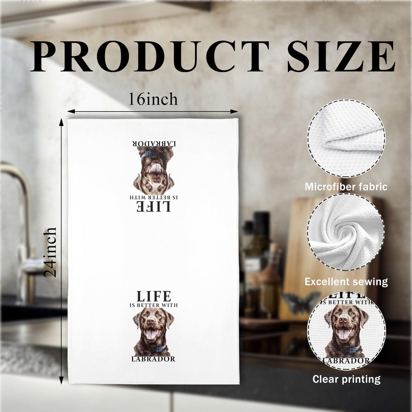 Labrador Retriever Gifts Kitchen Towels, Chocolate Lab Gifts Hand Towels for Bathroom, Life is Better with Labrador Decorative Tea Towels Dish Towels, 16x24 Inch