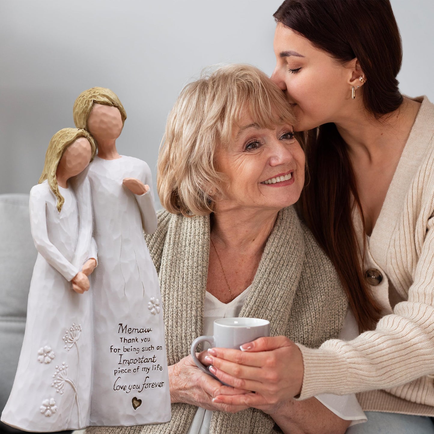 Memaw Gifts for Grandma, for Memaw, Meemaw Gift for Christmas Birthday, Grandmother Granddaughter Embrace Hand-Painted Sculpted Resin Figurine