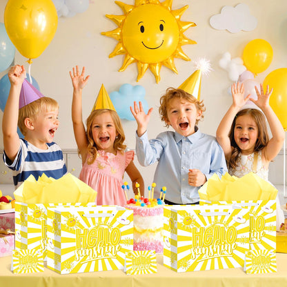 Hello Sunshine Party Supplies Hello Sunshine Gift Bag With Wrapping Paper and Card Large Yellow Sun Birthday Party Wrapping Paper Bag with Handle Goodie Gift Bags for Birthday Baby Showers Decorations
