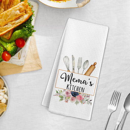 Mema Gifts Kitchen Towels, Mema Gifts for Grandma, Mothers Day Birthday Gifts for Grandmother, Grandmother Gift from Grandkids, Grandma Hand Dish Tea Towels for Kitchen Decor, 16x24 Inch