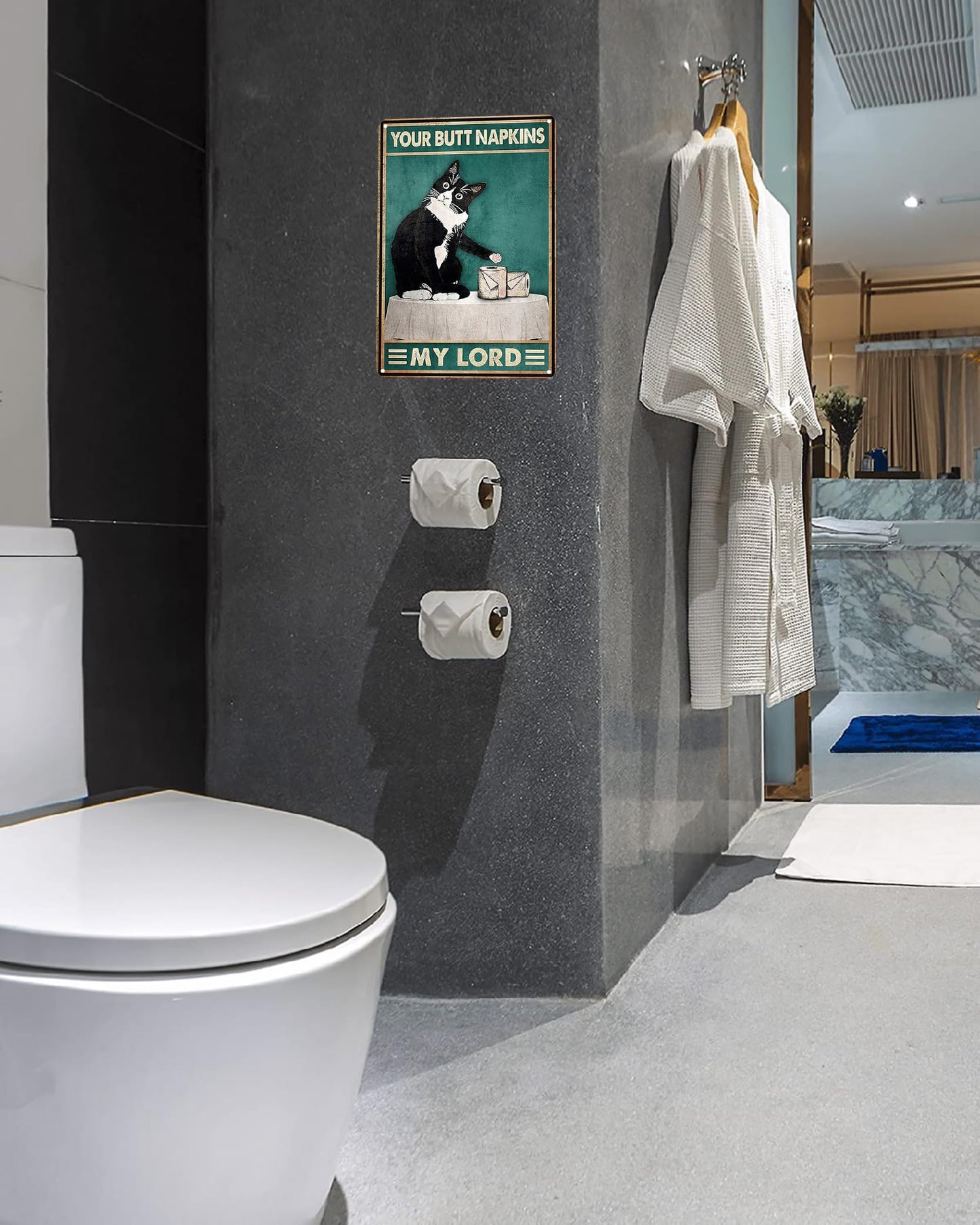 Crazysign Funny Cat Bathroom Toilet Decor Sign Tuxedo Cat Your Butt Napkin My Lord Tin Sign for Cat Lovers Gift 8x12 INCH (3055)