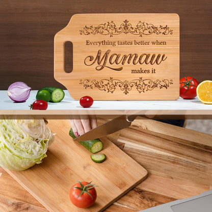 AceThrills Mamaw Gifts for Mamaws Birthday Gift - Engraved Bamboo Cutting Board 12.3"L × 8.7"W × 0.4"Th