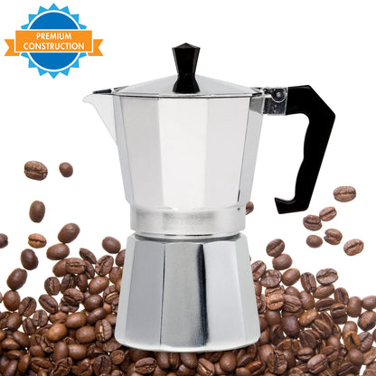 Primula Classic Stovetop Espresso and Coffee Maker, Moka Pot for Italian and Cuban Café Brewing, Greca Coffee Maker, Cafeteras, 6 Espresso Cups, Silver