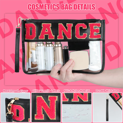 BuyCard Dance Recital Gifts, Clear Makeup Letter Bag, Chenille Letter Patch Cosmetic Bag, Dance Competition Gift, Toiletry Pouches with Zipper, Waterproof Travel Purse for Girl Women Appreciation