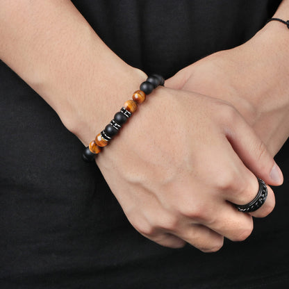 JoycuFF Gifts for Men Natural Tiger Eye Black Matte Agate Bracelets, Fathers Day Anniversary Christmas Birthday Gifts for Him Boyfriend Husband Brother from Girlfriend Wife, To My Man Bead Bracelets