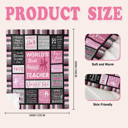 Dance Teacher Gift Blanket, Christmas Birthday Appreciation Gifts for Dance Teacher, Thank You Gift for Teachers Day, Retirement, Graduation, or End of Year（Pink, 60"X50"）