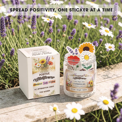 Birthday Gifts for Women, Positive Wildflower Affirmation Cards Jar – Sunflower Daisy Lavender Poppy Daily Affirmations, Encouragement Gift, Relaxation & Stress Relief Desk Decor