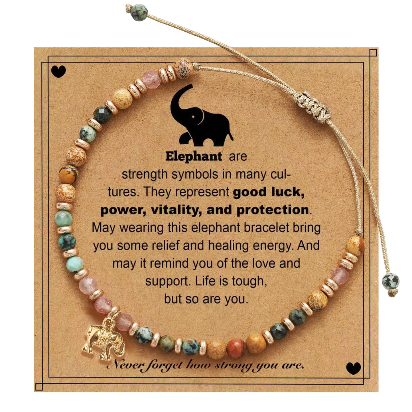 Pavolini Elephant Gifts for Women, Mother’s Day Gifts for Mom, Inspirational Bracelet, Natural Healing Stone Elephant Bracelet, New Beginnings Gift, Friendship Gift for Women