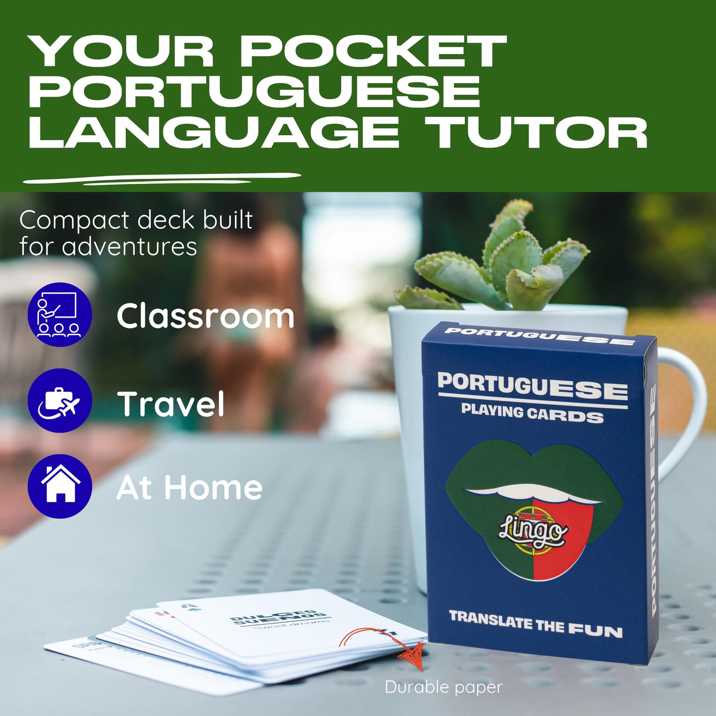 Portuguese Lingo Playing Cards | Travel Flashcards | Learn Portuguese Vocabulary in A Fun & Easy Way | 52 Essential Translations