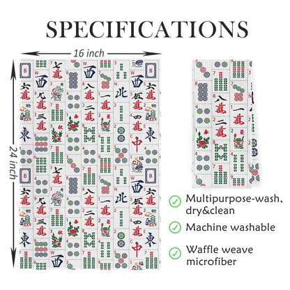 Mahjong Gifts Dish Towels - Mahjong Decorative Waffle Weave Kitchen Towels, Hand Tea Towel for Kitchen Bathroom (16×24 Inches)