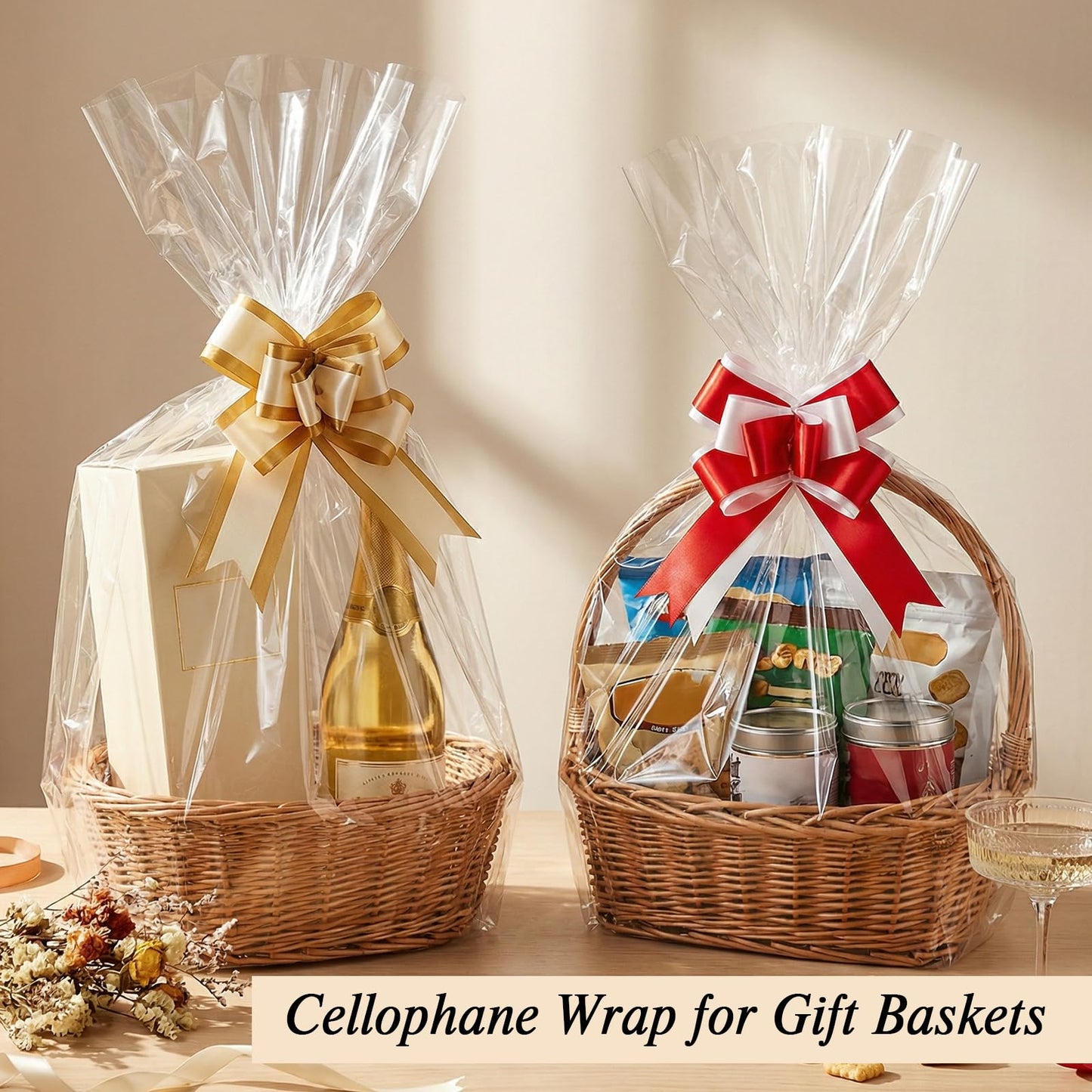 woric Cellophane Wrap for Gift Baskets 17”In X 82’ Ft Clear Cellophane Wrap Roll Gift Basket Wrapping Plastic for Graduation Gifts Baskets Treats Cookies Bouquets Birthday Wedding