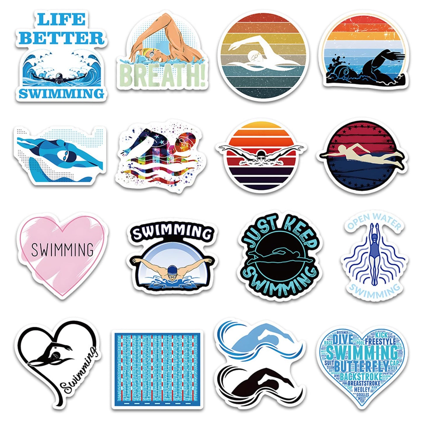 60PCS Swimming Stickers Waterproof Vinyl Swimmer Stickers for Water Bottles Luggage Phone, Asverbet Cute Sport Stickers for Teens Adults Swim Decorations Gifts for Kids