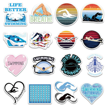 60PCS Swimming Stickers Waterproof Vinyl Swimmer Stickers for Water Bottles Luggage Phone, Asverbet Cute Sport Stickers for Teens Adults Swim Decorations Gifts for Kids