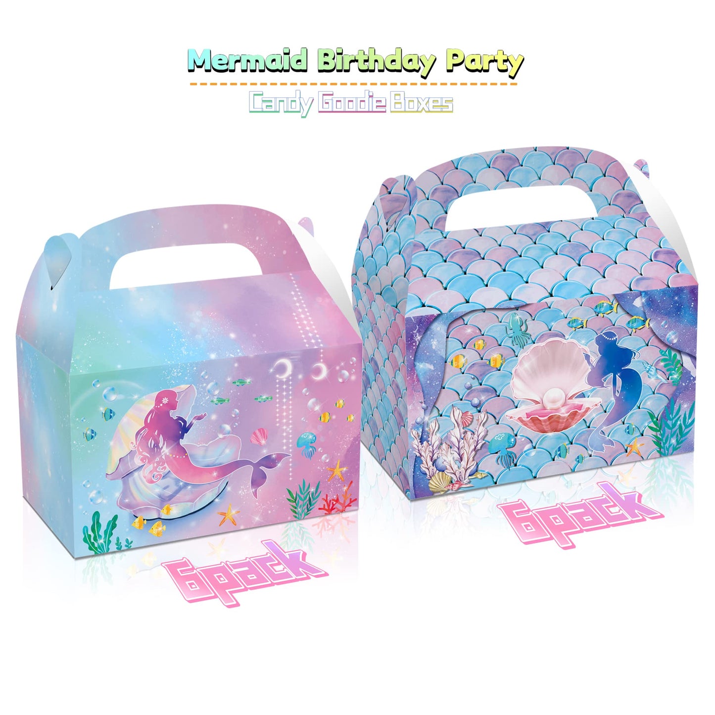 LOCHSOEL Mermaid Birthday Party Gift Treat Gable Boxes ，Supplies Under The Sea Theme Favor Decorations Candy Goodie Boxes for Girl's Birthday Party、Events and Baby Shower（12Pcs
