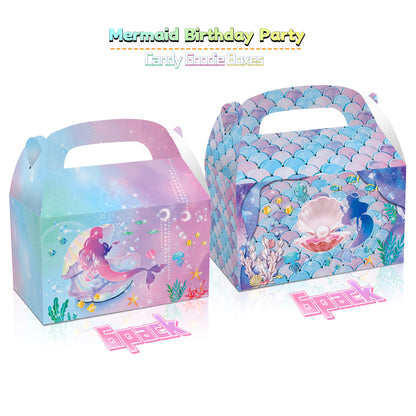 LOCHSOEL Mermaid Birthday Party Gift Treat Gable Boxes ，Supplies Under The Sea Theme Favor Decorations Candy Goodie Boxes for Girl's Birthday Party、Events and Baby Shower（12Pcs
