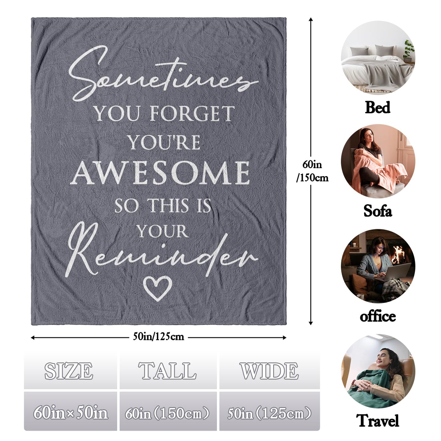 Gifts for Women Blanket 50" X 60", Birthday/Inspirational/Thank You Gifts for Women, Sometimes You Forget You are Awesome Gifts for Friends/Mom/Sister/Her, Anniversary/Appreciation Blanket