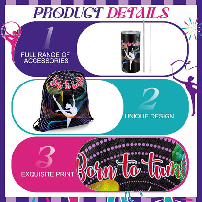 Patelai 11 Pack Gymnastics Gifts Set Gymnastics Drawstring Bag Hairband Bracelet Necklace Makeup Bag Keychain 15 oz Tumbler Cup with Lid Gym Gymnast Party Favors