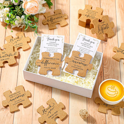 Hushee Inspirational Gift for Coworker Motivational Puzzle Piece Coasters Employee Appreciation Gifts with Cards Bags for Social Worker Staff Office(40 Pcs,10 Styles)