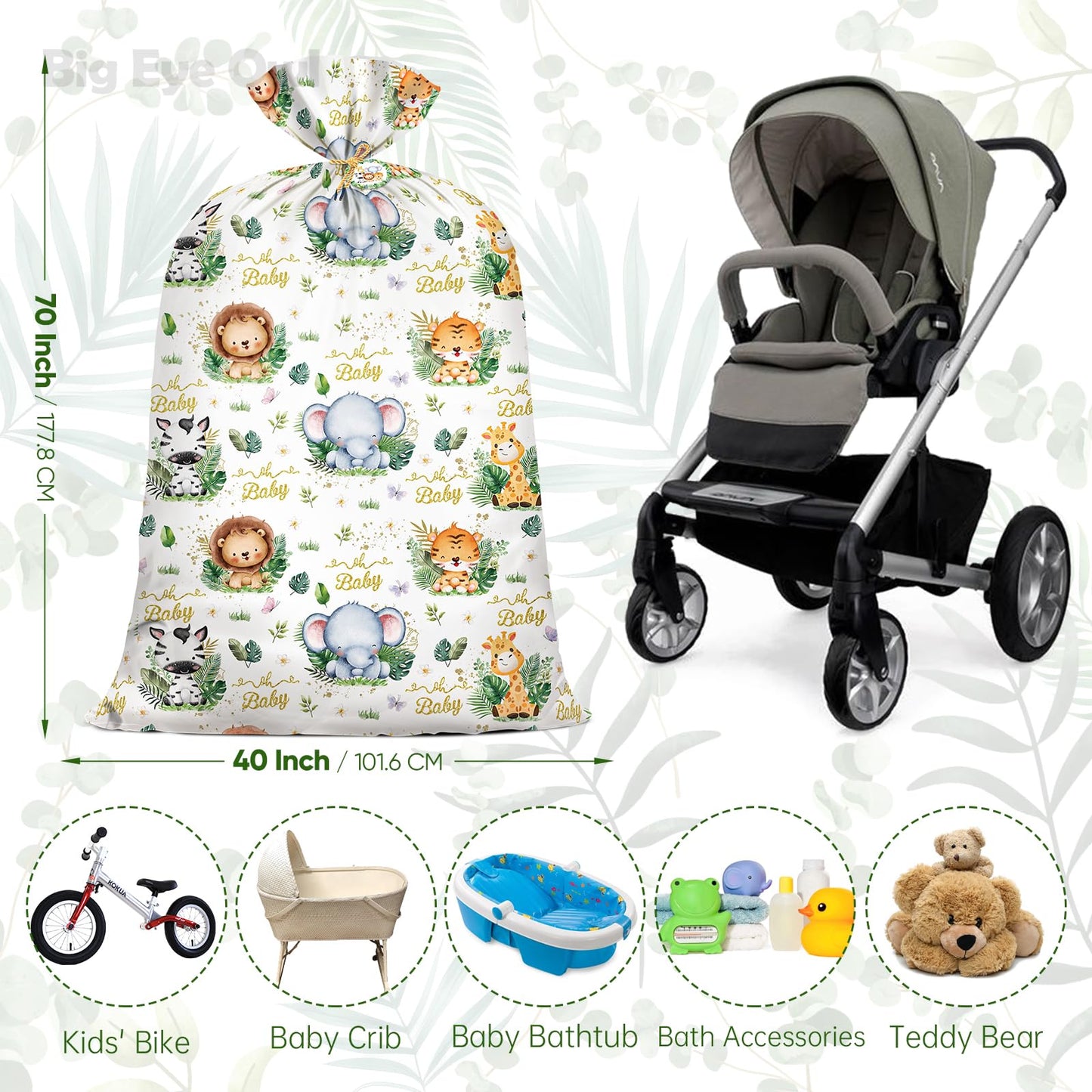 2Pcs Extra Large Baby Shower Plastic Gift Bags 70"x 40" Jumbo Safari Jungle Animals Present Bag XXL Big Gift Wrapping Bags Oversized Reusable Baby Gender Reveal Birthday Party Favors Goody Bags