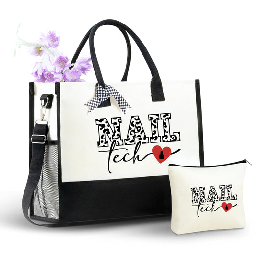 InnoBeta Nail Tech Gifts, Canvas Tote Bag with Top Zipper Closure and Shoulder Strap for Birthday, Christmas and Every Special Occasion