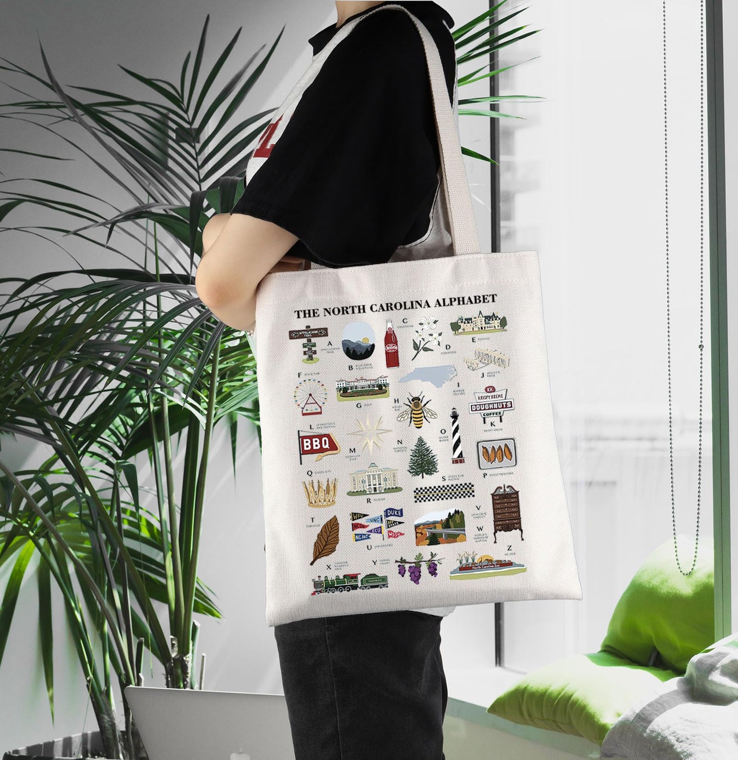ENSIANTH North Carolina Alphabet Tote Bag North Carolina State Souvenirs Gift Family Trip Handbag Tar Heel State Travel Gift