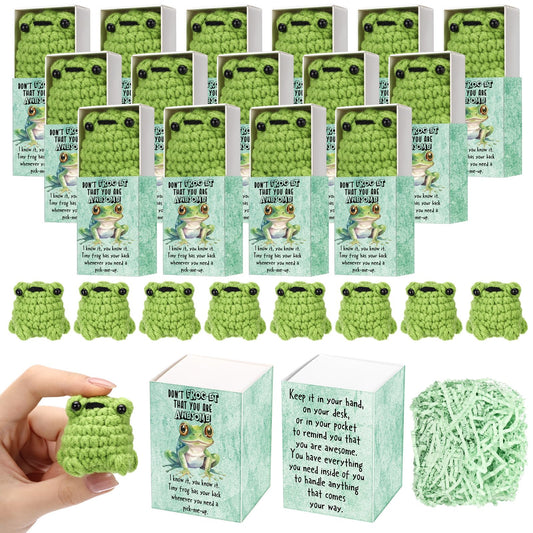 Wettarn 36 Sets Frog Pocket Hug Token Gifts Bulk Crocheted Frog with Box Encourage Positive Greeting Gifts for Women Passover Friend Employees Staff Office Teacher Nurse Week