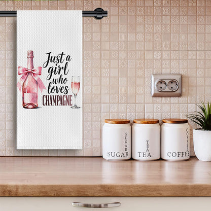 Coquette Champagne Gifts Kitchen Towels for Women, Just a Girl Who Loves Champagne Hand Tea Dish Towels for Kitchen Bathroom Decor, 16x24 Inches