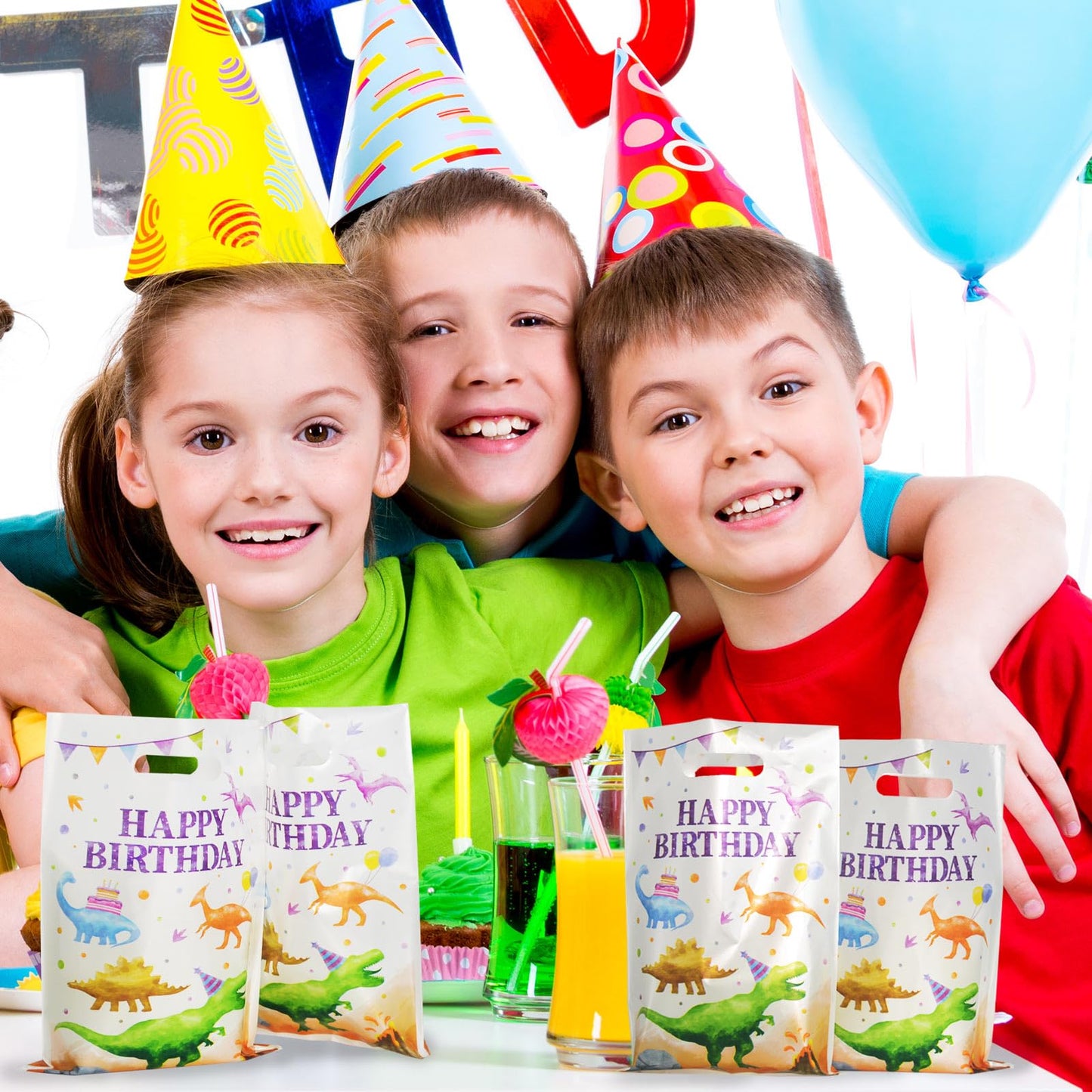 Kopokita 30PCS Watercolor Dinosaur Birthday Goodie Bags Party Favor Bags Goody Bags Treat Bags for Kids Boys Birthday