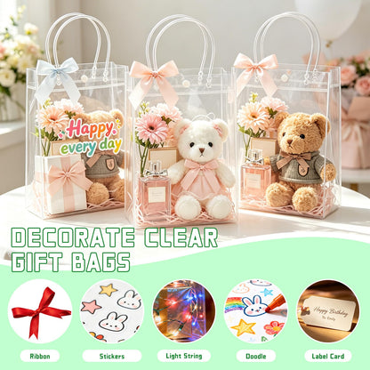 BadenBach 24 PCS Clear Gift Bags with Handles, 7.5 x 10.6 x 3.5 Inch Clear Plastic Party Favor Bag Transparent Goodie Tote Bag Gift Wrap Bags Bulk for Wedding Baby Shower Birthday Mother's Day