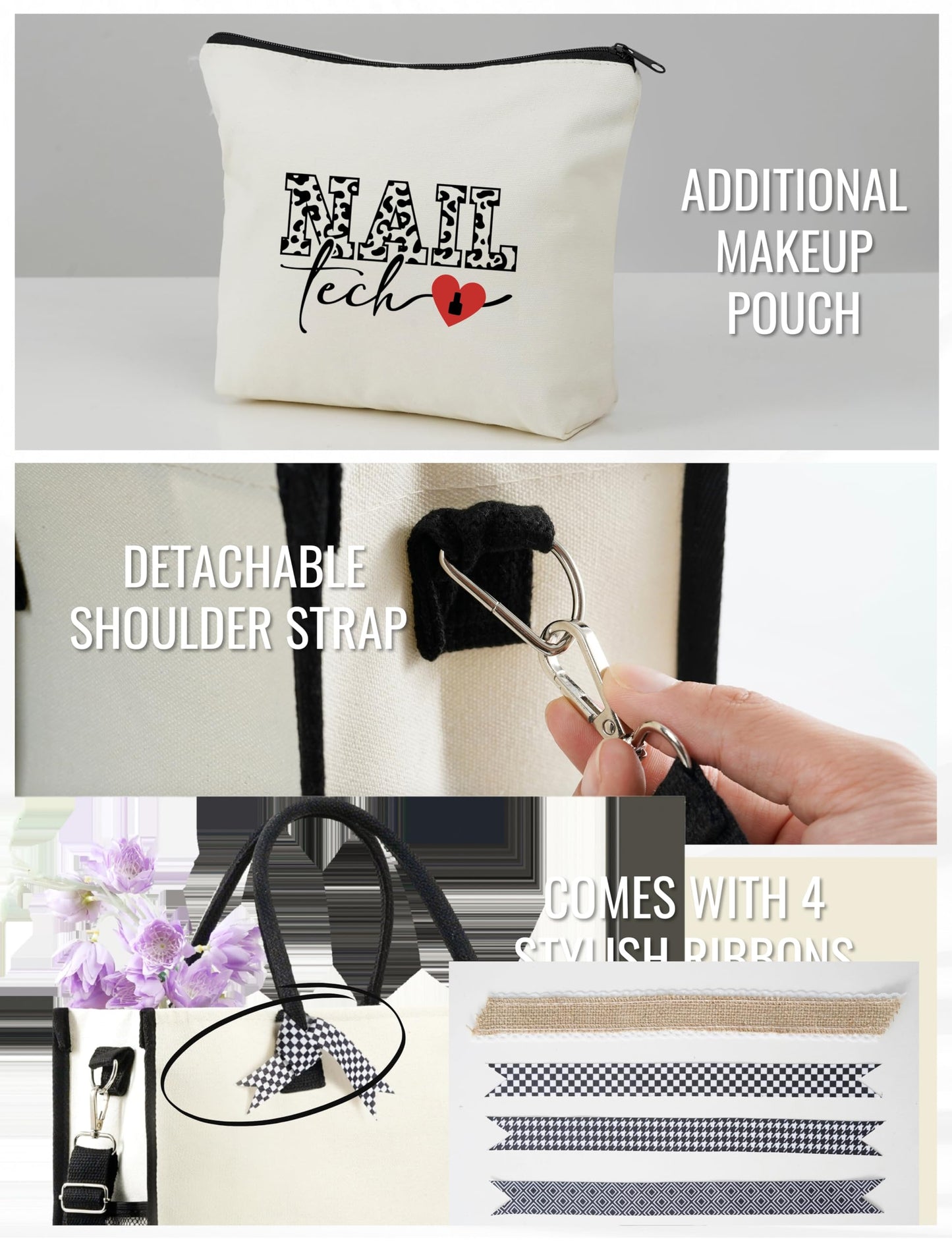 InnoBeta Nail Tech Gifts, Canvas Tote Bag with Top Zipper Closure and Shoulder Strap for Birthday, Christmas and Every Special Occasion