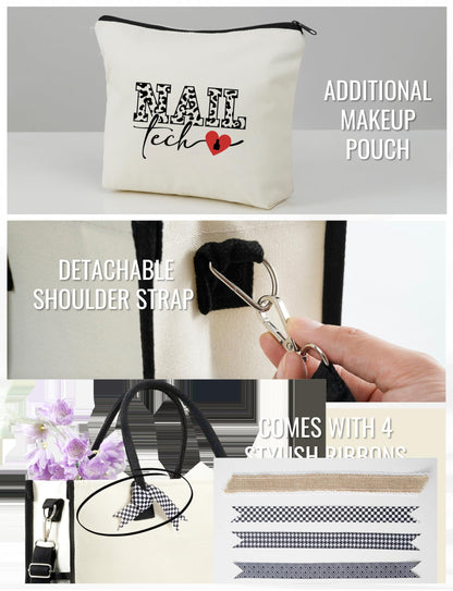 InnoBeta Nail Tech Gifts, Canvas Tote Bag with Top Zipper Closure and Shoulder Strap for Birthday, Christmas and Every Special Occasion