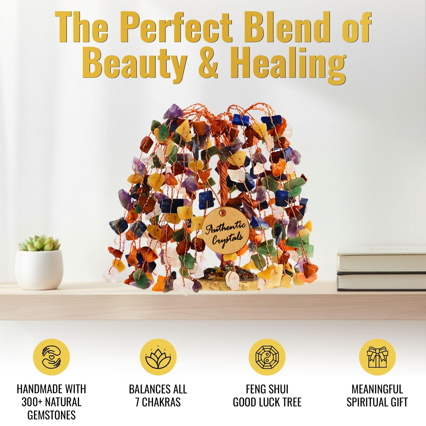ANAYA AGATE 7 Chakra Tree of Life Crystal Feng Shui Bonsai Tree for Home Decor, Positive Energy, Reiki Healing and Meditation Gift