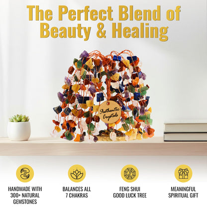 ANAYA AGATE 7 Chakra Tree of Life Crystal Feng Shui Bonsai Tree for Home Decor, Positive Energy, Reiki Healing and Meditation Gift