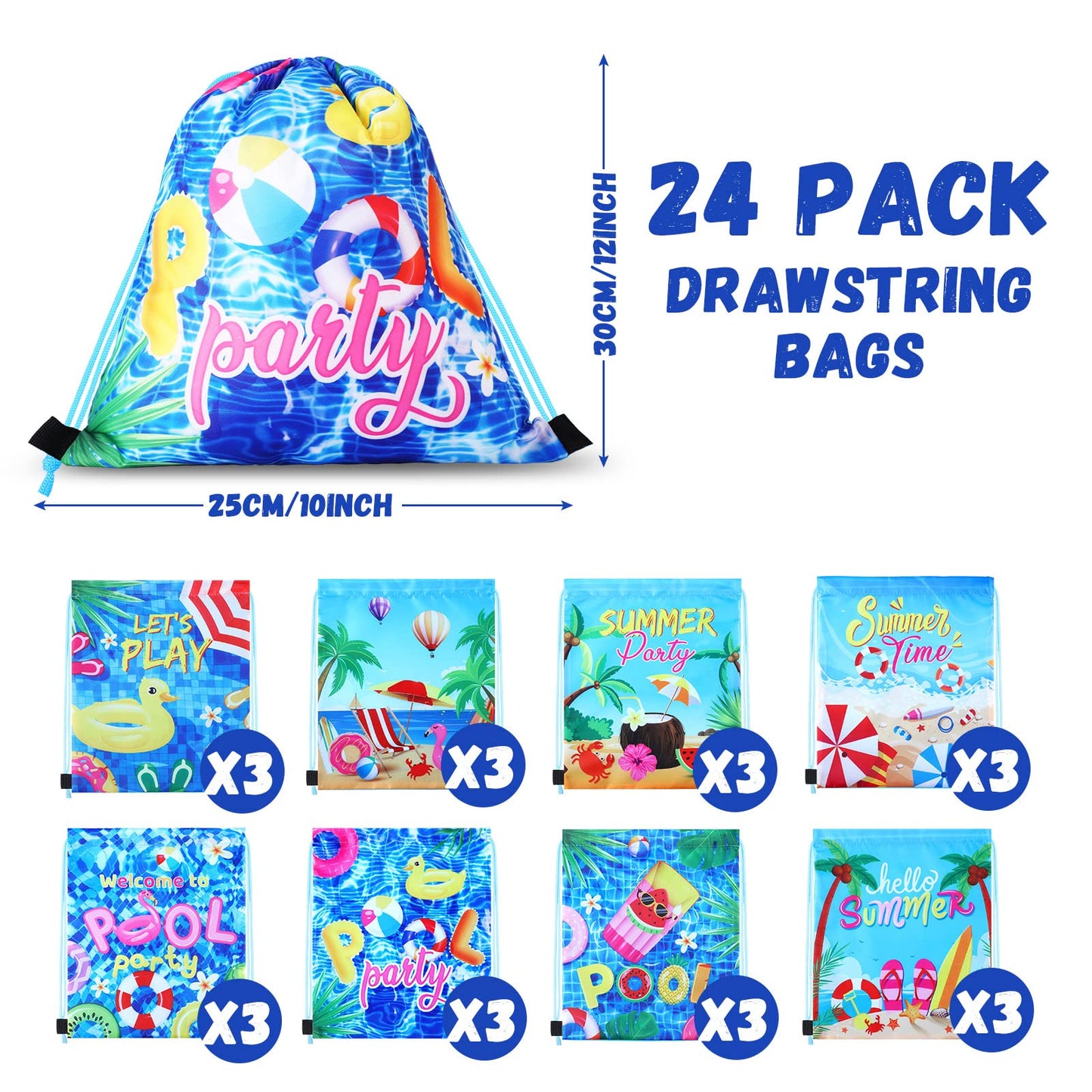 Hosuly 24 Pcs Summer Pool Party Favor Drawstring Bags Hawaiian Backpacks Swimming Pool Party Decoration Goodie Treat Gift Bags Beach for Kids Boy Girl Summer Birthday Beach Hawaiian Supplies