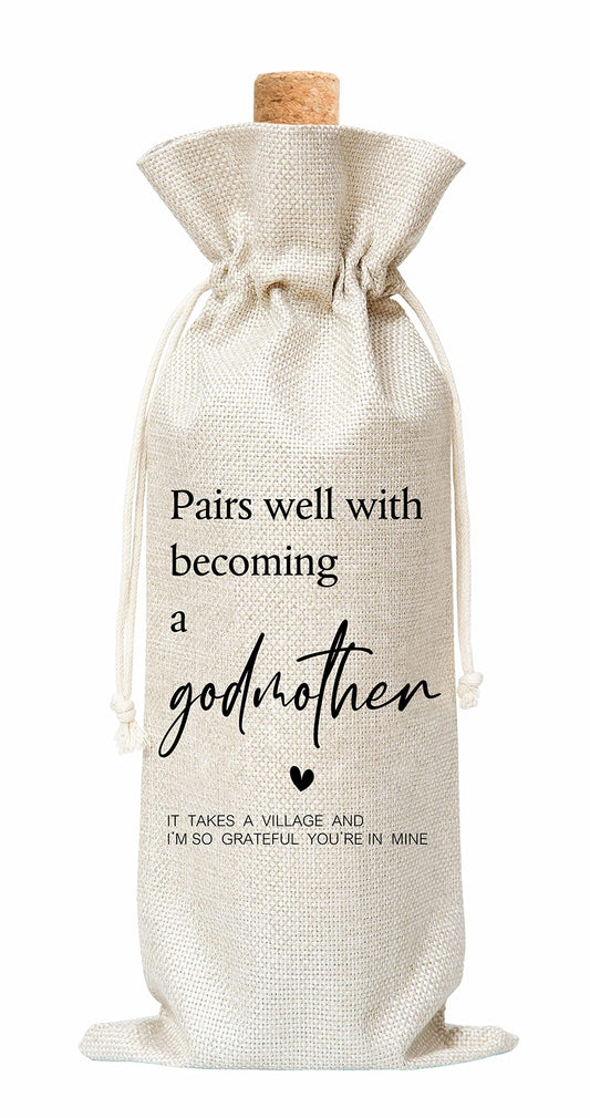 Tedea Godmother Proposal Gifts, Godmother Gifts Wine Bag, Godparents Proposal Gifts, God Mother Gifts For Women, 1 Pc Burlap Wine Bottle Cover Bag (A03)