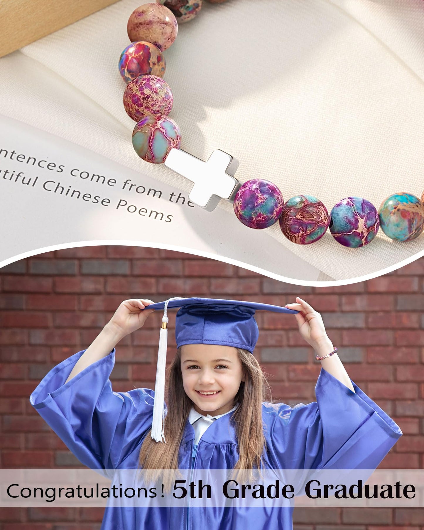 UPROMI Cross Bracelet for Girls Baptism Communion Confirmation Gifts, Kindergarten/Preschool/5th Grade/8th Grade Graduation Gifts