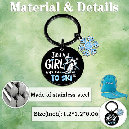 Ski Gifts for Women Skiing Accessories Best Gifts for Skiers Snowboarding Gift for Girls Friends Sister Daughter Coworker Birthday Gift Ideas Funny Keychain for Girls Just A Girl Who Loves to Ski