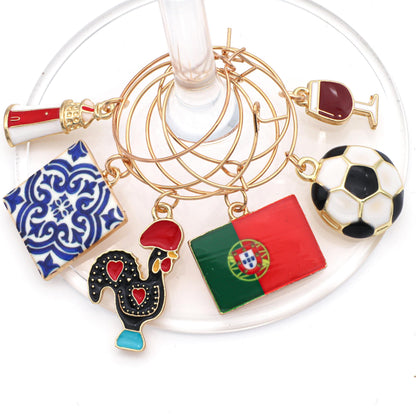 Serendipity Portugal Wine Charms, Gift for Portuguese, Rooster of Barcelos, Azulejos, Portugal Flag, Lighthouse, Porto Wine, Soccer, Portugal Souvenir, Travel Keepsake