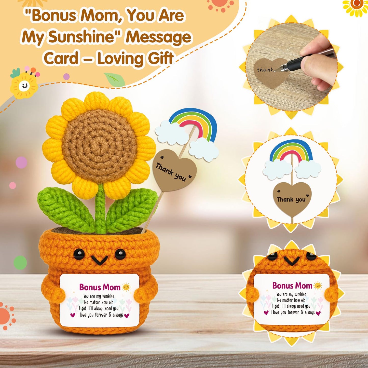 Christmas Bonus Mom Gift, I Love You Stocking Stuffers for Moms Step Mama Mothers in Law, Heartfelt Keepsake Cute Crochet Sunflower Desk Decor for Stepmom Birthday, Mother’s Day