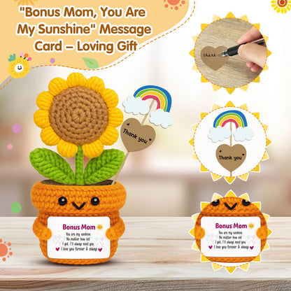 Christmas Bonus Mom Gift, I Love You Stocking Stuffers for Moms Step Mama Mothers in Law, Heartfelt Keepsake Cute Crochet Sunflower Desk Decor for Stepmom Birthday, Mother’s Day