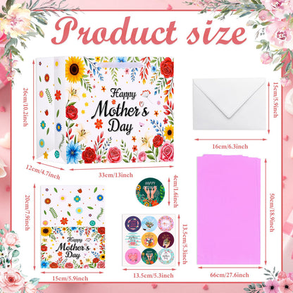 Konsait Happy Mothers Day Gift Bags Set with Tissue Paper, Greeting Card, Envelope & Stickers, Large Favor Bags for Mom Birthday & Gift Wrapping Supplies