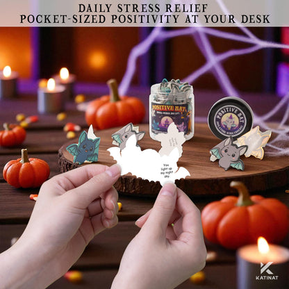 Positive Bat Jar, Emotional Inspirational Support Bats with 60 Affiramtion Cards, Halloween Gifts for Women Kids Teens Friends, Boo Halloween Basket Stuffers for Women