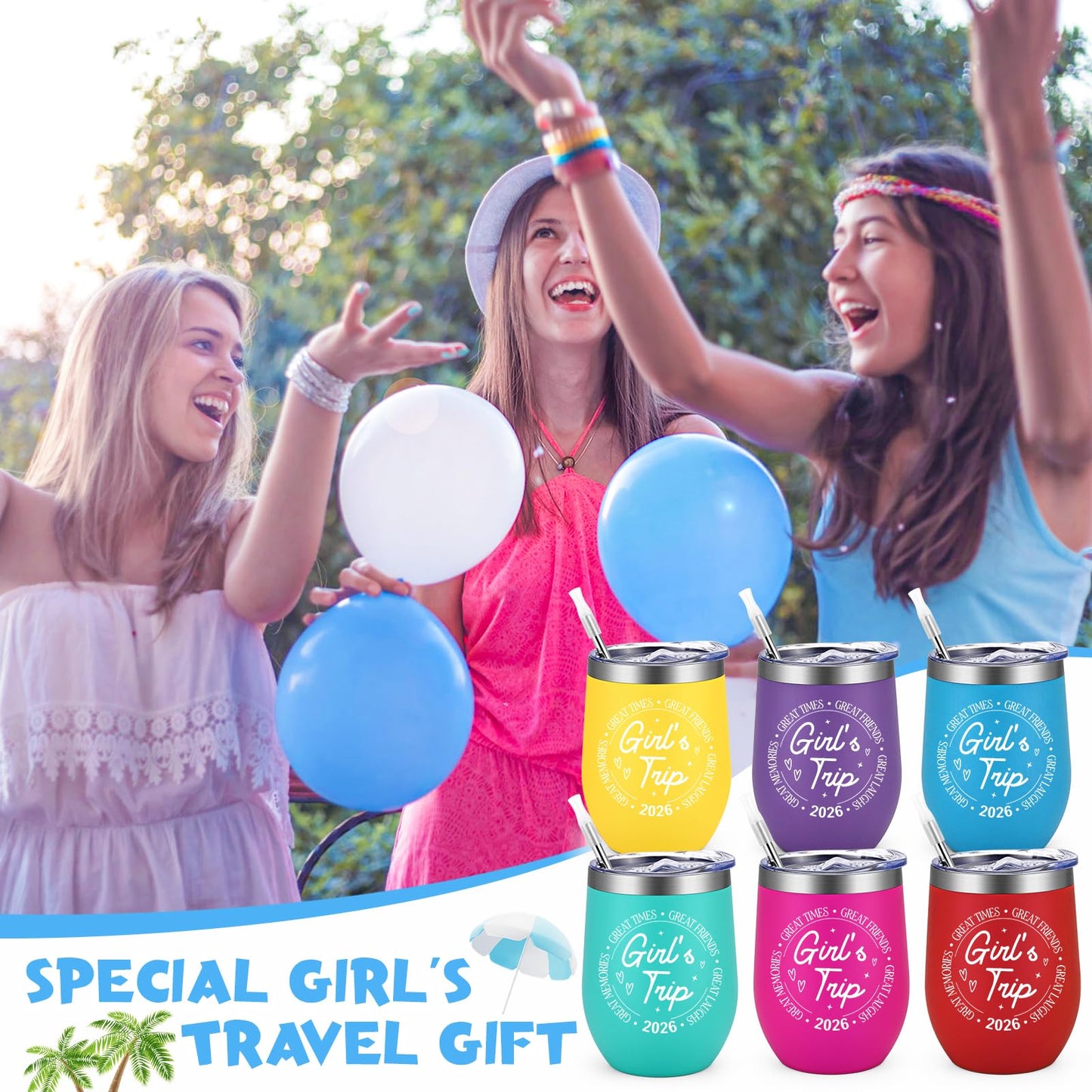 Gtmileo 6 Pcs Girls Trip Gifts, Girls Trip Gifts Favors Insulated Wine Tumbler, Trip Travel Weekend Vacation Bachelorette Party Camping Gifts (12 Oz-Multicolor)