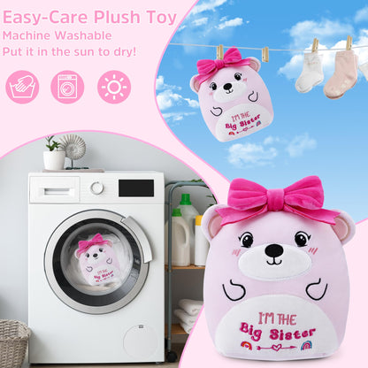 Big Sister Plush Toy: 8-Inch I'm The Big Sister Bear with Pink Bow Stuffed Animal Cute Soft Plushie Pillows Christmas, New Sibling Gifts for Girls Kids