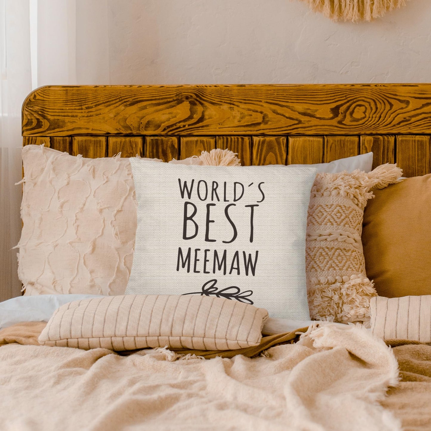Meemaw Gifts Pillow Covers 18x18, Best Grandma Gifts for Birthday Mother's Day from Grandchildren, World's Best Meemaw Decorative Throw Pillow Cover for Home Bedroom Living Room Couch Bed