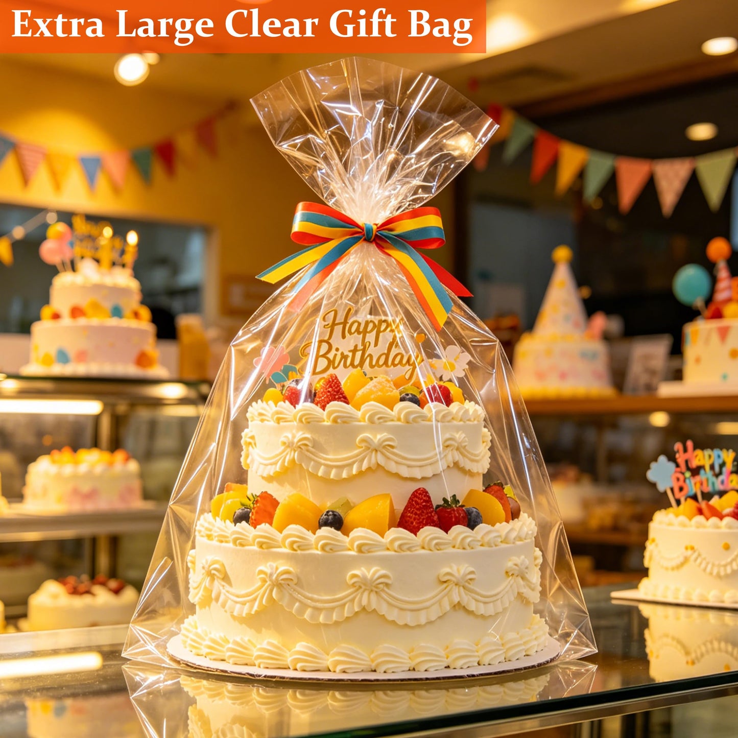 SYOGUA 10 Pack Extra Large Cellophane Bags, 40 x 55 inch, 3 Mil Thicker Clear Gift Bags for Baskets Wrapping Plastic, Jumbo Huge Clear Cellophane Wrap Gift Basket Bag